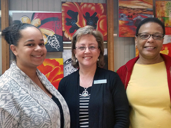 Carol Landreau (Wellness Coalition Wellness Navigator) with Resurrection Catholic Church Lay Leaders Michelle Coe (left) and Wanda Twitty (right)