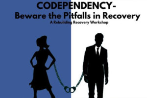 Flyer for codependency workshop with two silhouettes handcuffed together